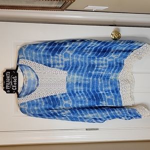 Fever Kimono Poncho Top XL Blue White Swim Suit Cover
